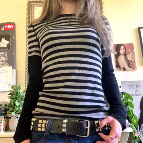 Y2K Fairy Grunge Graphic Baggy Tee Vintage Gothic Long Sleeve Top - Picture 2 of 5